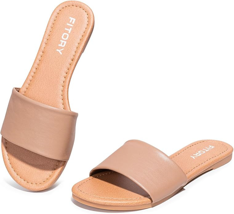 FITORY Women's Slide Sandals Fashion Round Toe With Classic Single Strap Slippers for Beach Size ... | Amazon (US)
