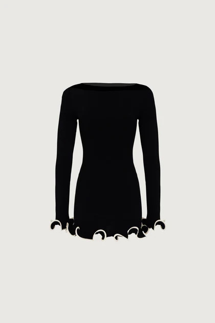 Ruffle Hem Mini Dress (Black/Cream) | SAME