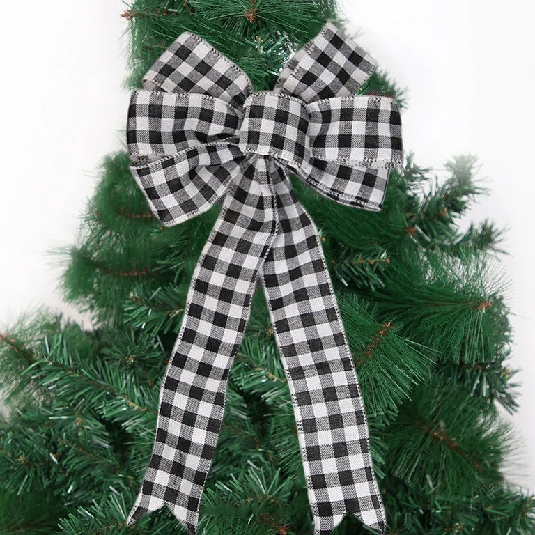 KCEHTA Christmas Tree Topper Bow, 8 x 13 Inches Black and White Buffalo Plaid Christmas Bows Chri... | Walmart (US)