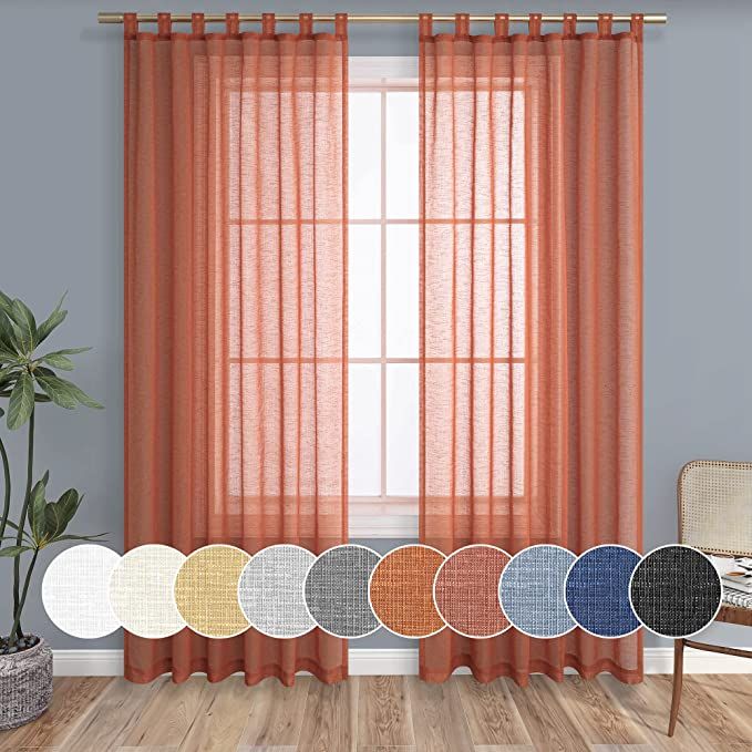 KOUFALL Terracotta Sheer Curtains 84 Inches Long for Living Room 2 Panels Set Tab Top Linen Woven... | Amazon (US)