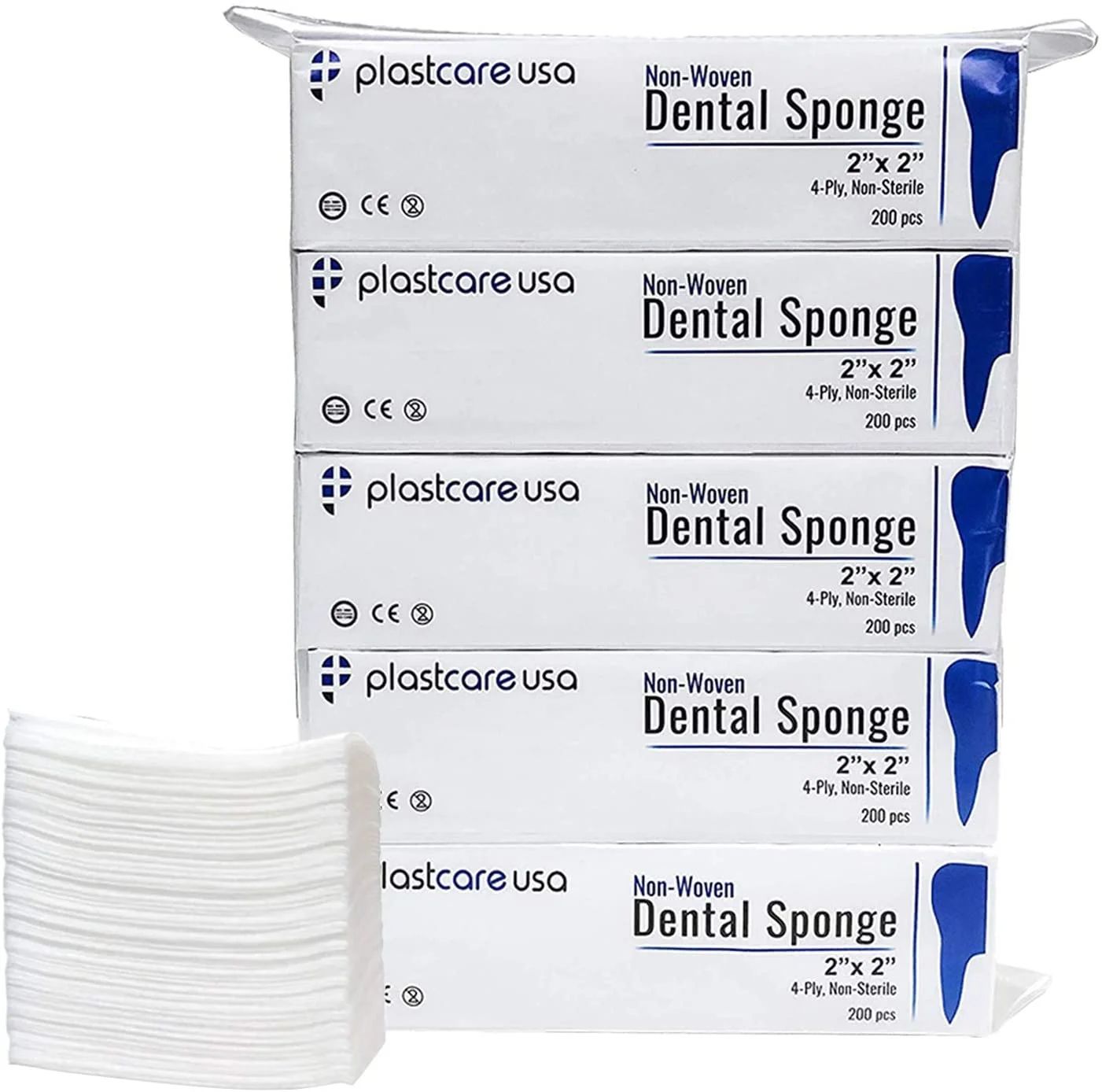 1000 4 Ply 2x2 Inch Non Woven Sponges, Non Sterile Dental Gauze, 5 Packs of 200 | Walmart (US)
