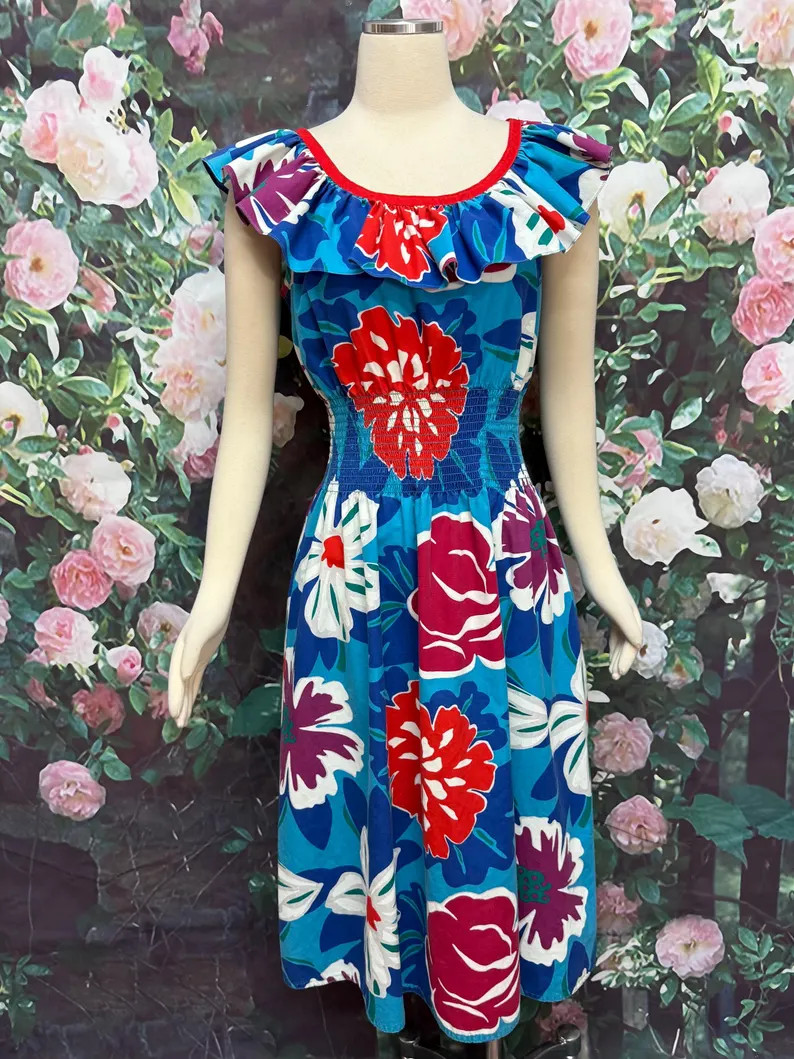 70s Oscar De Renta for Swirl Hawaiian Print Dress RARE | Etsy (Global)