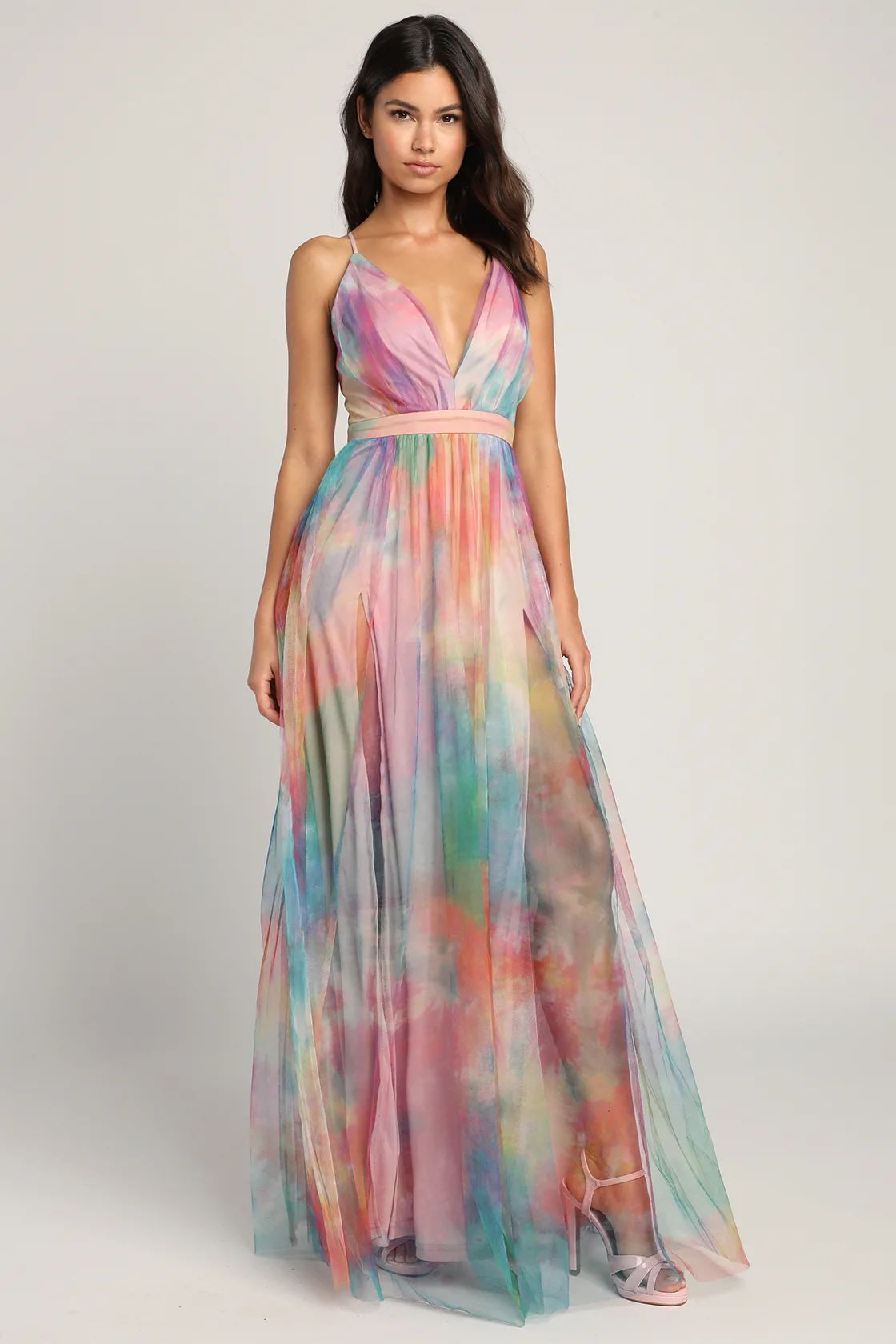 Elegant Moment Multi Watercolor Tie-Dye Backless Maxi Dress | Lulus