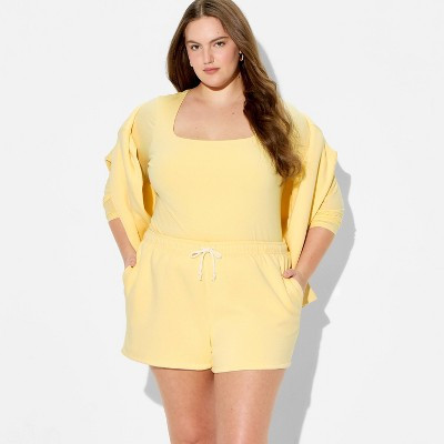 Women's Mid-Rise Fleece Pull-On Shorts - Wild Fable™ Light Yellow 1X | Target
