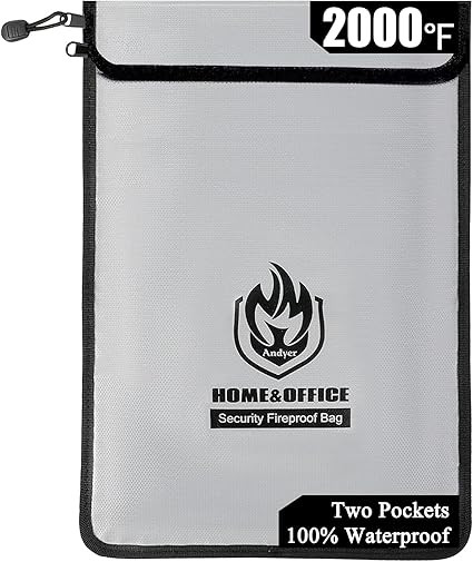 Upgraded Two Pockets Fireproof Document Bag (2000℉), andyer 15”x 11”Waterproof and Fireproo... | Amazon (US)