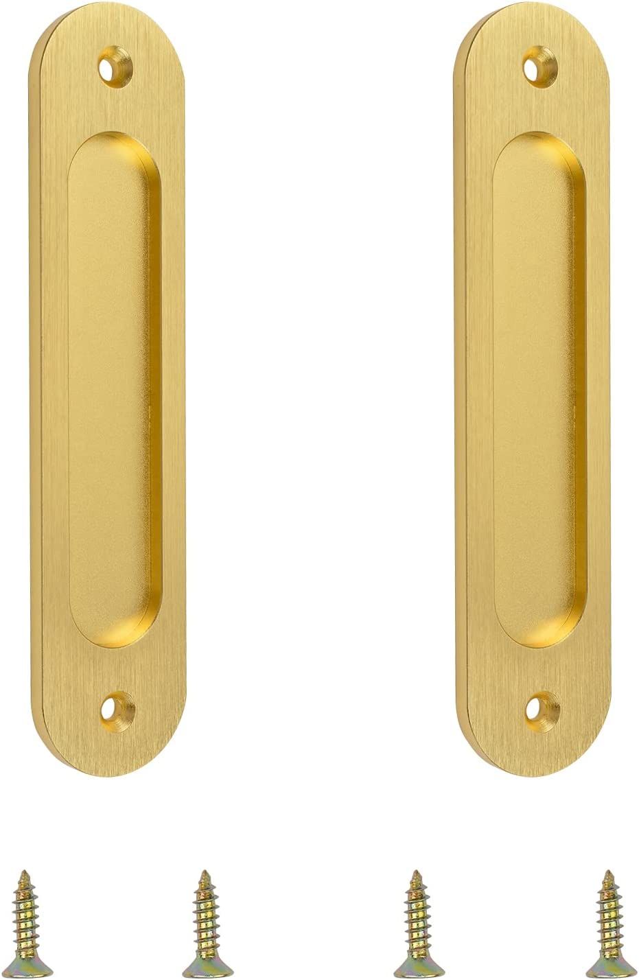 Morobor Oval Recessed Sliding Door Pulls, 2pcs Brushed Gold Flush Pull Aluminum Alloy Closet Door... | Amazon (US)