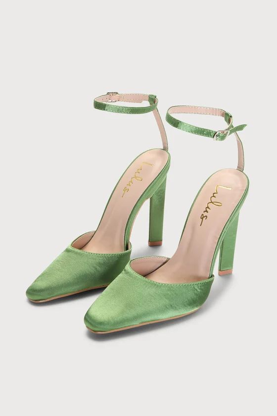 Glundy Green Satin Ankle Strap Pointed-Toe Pumps | Lulus (US)