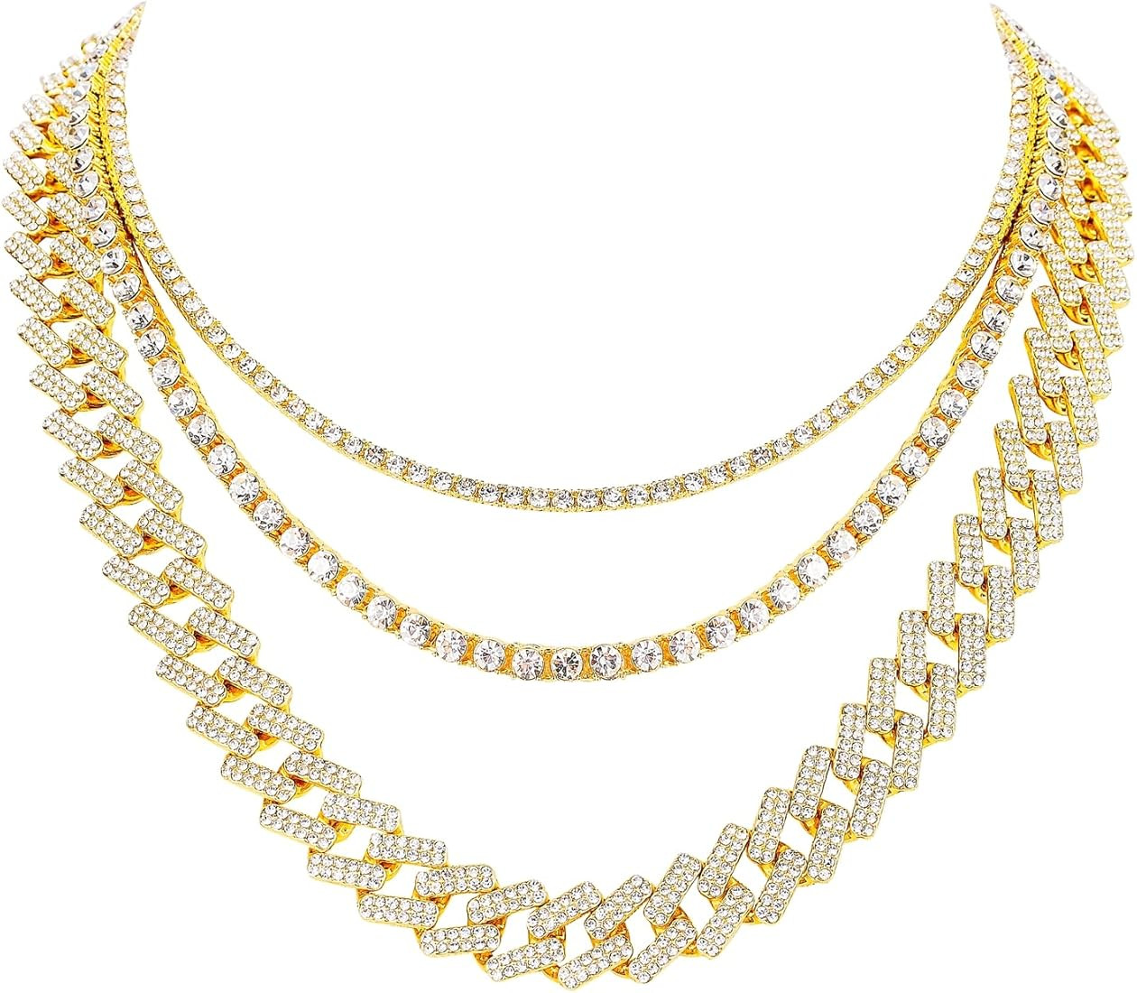 HH BLING EMPIRE Gold Tennis and Cuban Link Chain for Men,Iced Out Mens Diamond Cuban Chain Neckla... | Amazon (US)