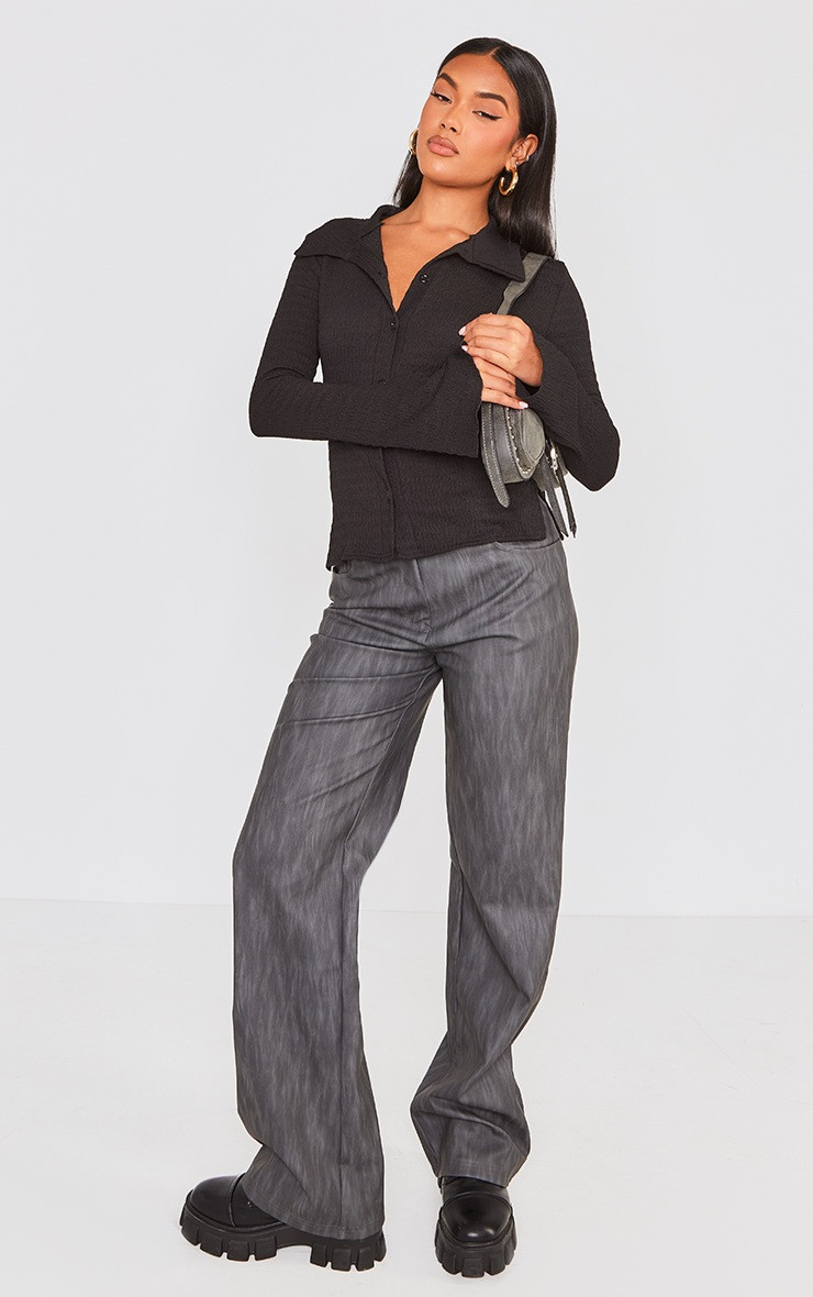 Black Textured Flared Sleeve Fitted Shirt | Pretty Little Thing (Australia & New Zealand)