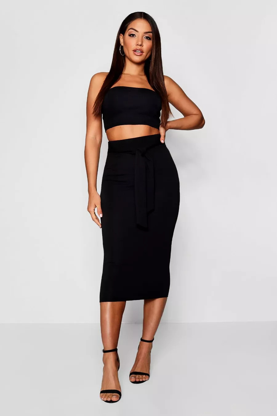 Bandeau Tie Detail Midi Skirt Two-Piece Set | Boohoo.com (US & CA)