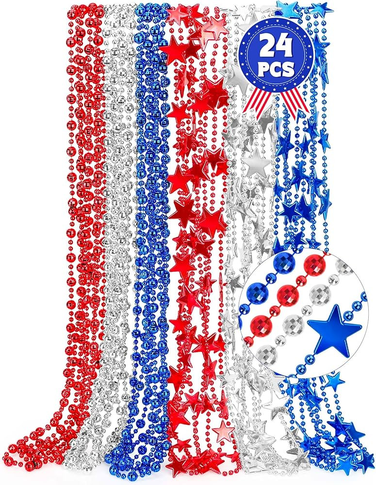 4th of July Accessories, 24PCS Fourth of July Patriotic Beads Necklaces Bulk, Independence Day Re... | Amazon (US)
