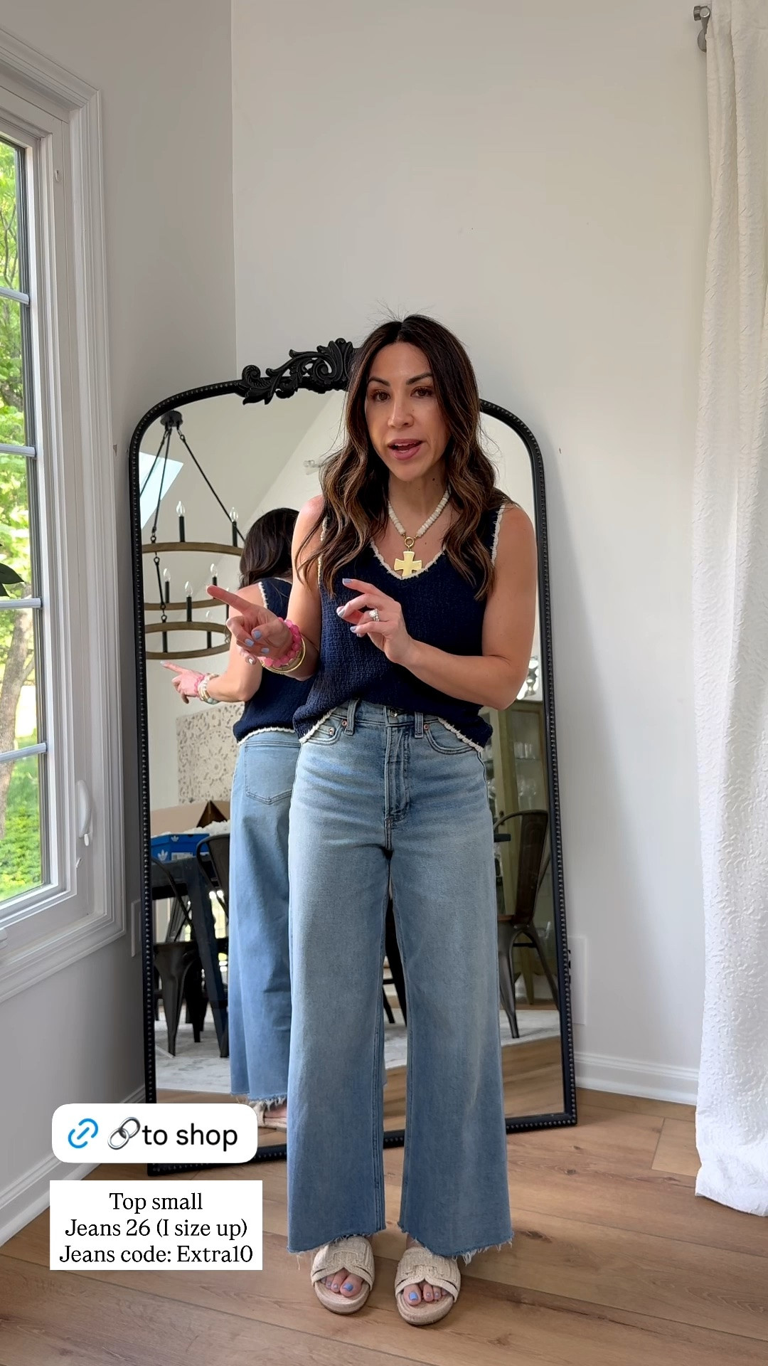 Shopbop code EXTRA10. Jewelry code SUMMER. Wide leg jeans I size up to a 26. Tank small. Sandals TTS. ￼

#LTKSaleAlert #LTKOver40 #LTKPetite