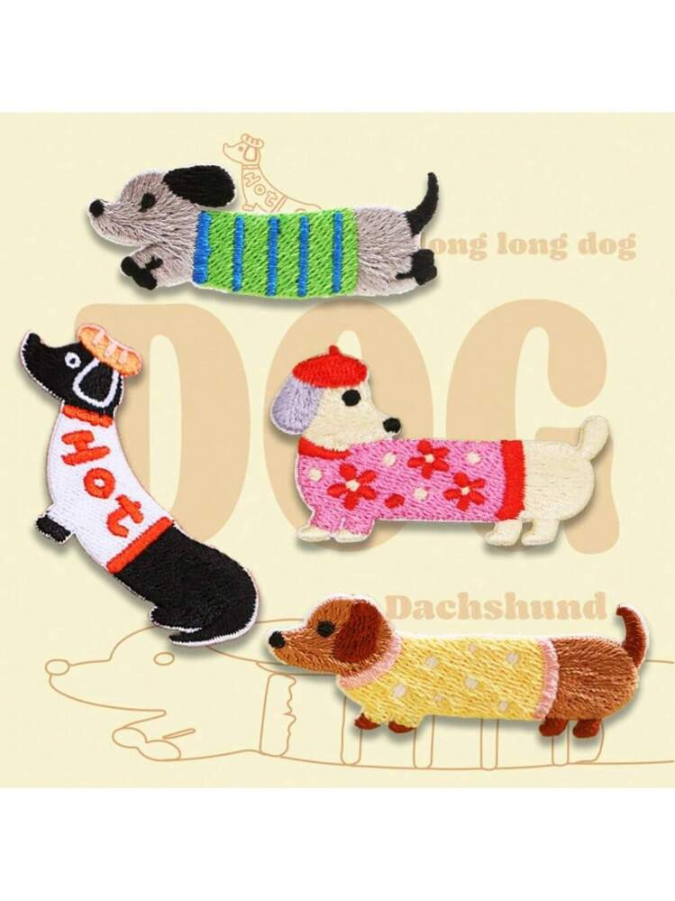 Self-Adhesive Embroidery Stickers Cute Dachshund Cloth Stickers [Mobile Phone Case, School Bag, N... | SHEIN