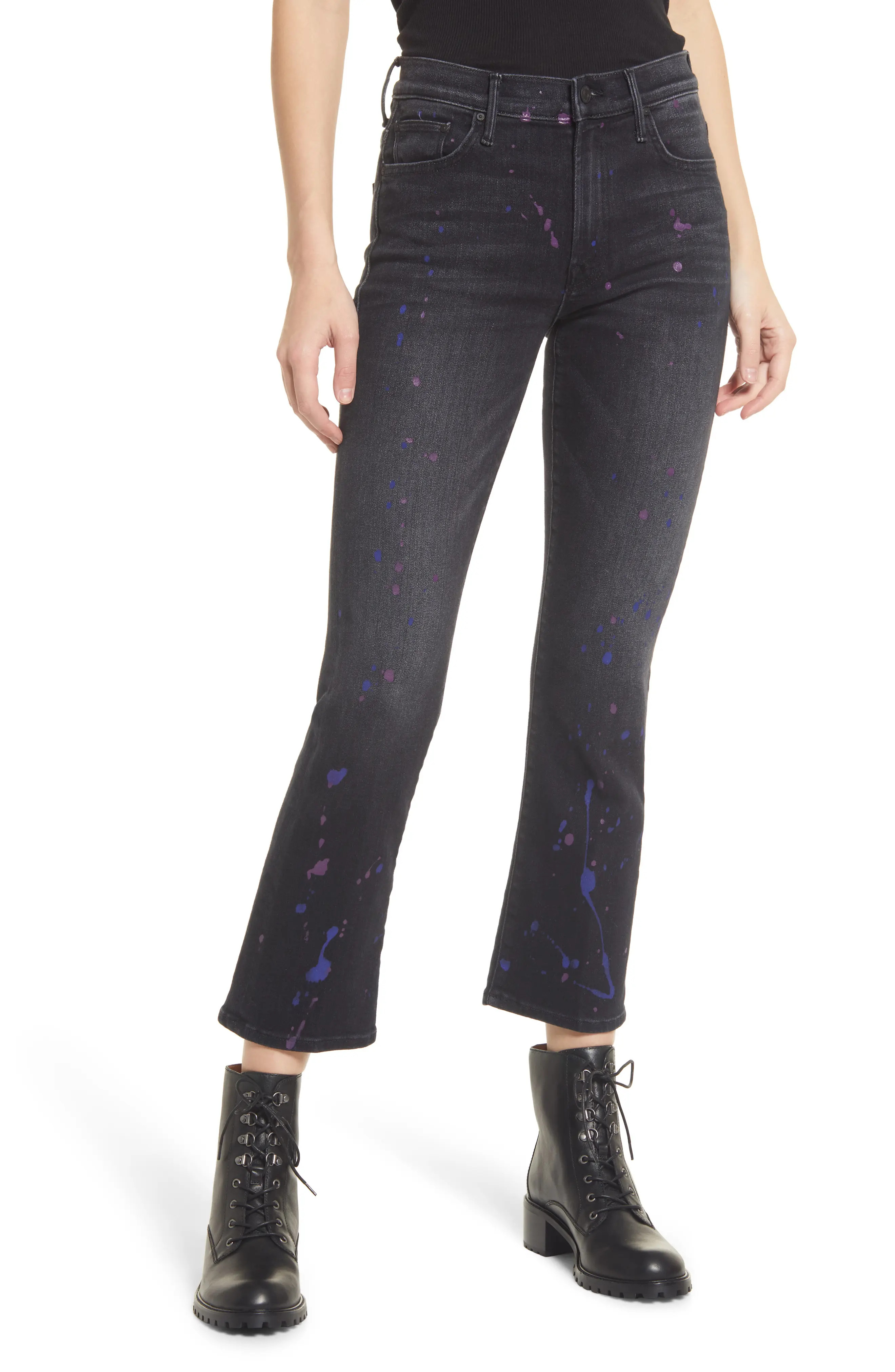 MOTHER The Insider Paint Splatter High Waist Ankle Bootcut Jeans in Rain City Lights at Nordstrom, S | Nordstrom