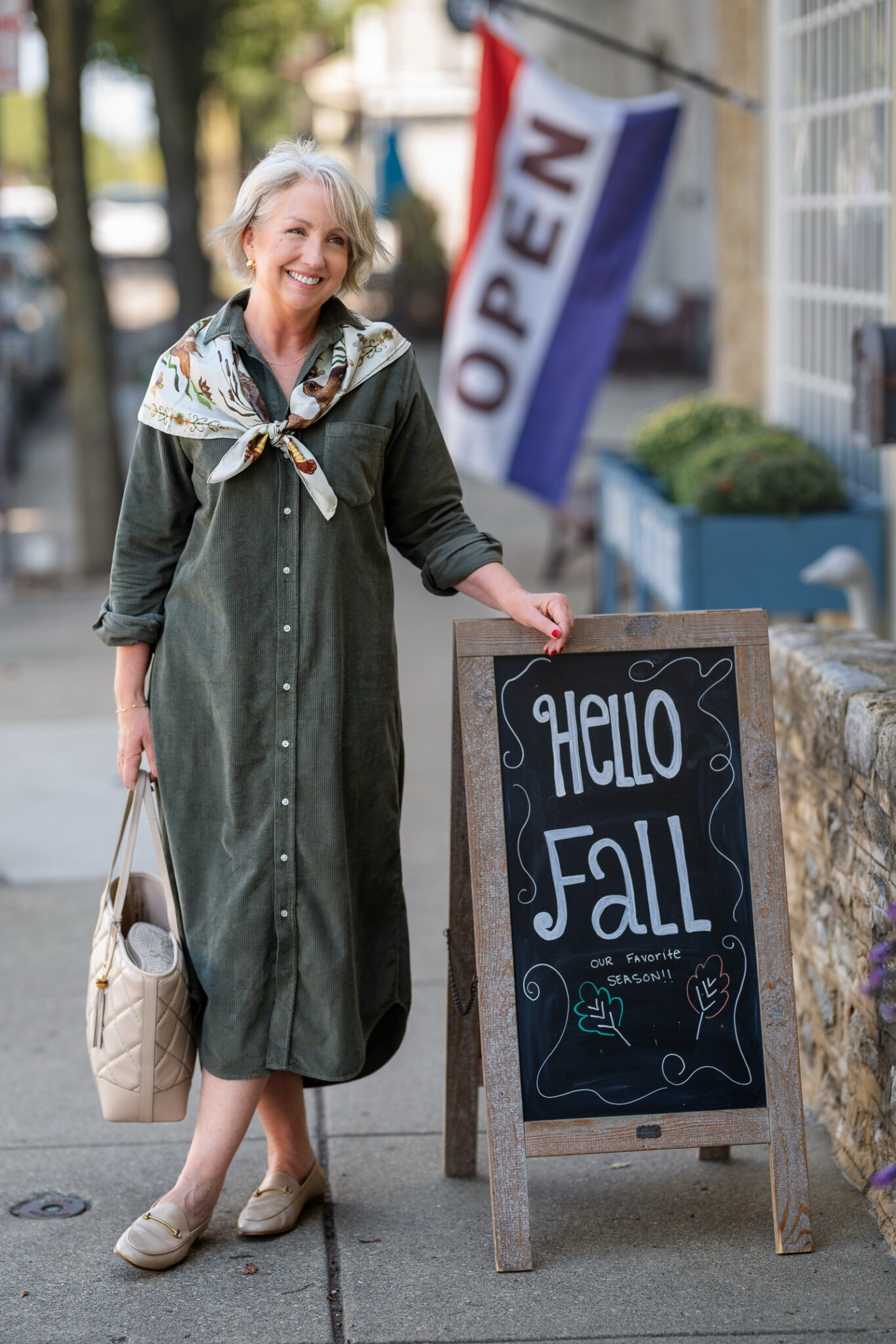 The trending corduroy dress for fall is here. 🍂 I’ve accessorized with a lovely scarf from Sarah Flint. I’ve linked you to a similar one below. Use my code 
SF-KAY-15 for 15% off at Sarah Flint. 

#LTKOver40 #LTKMidsize #LTKStyleTip