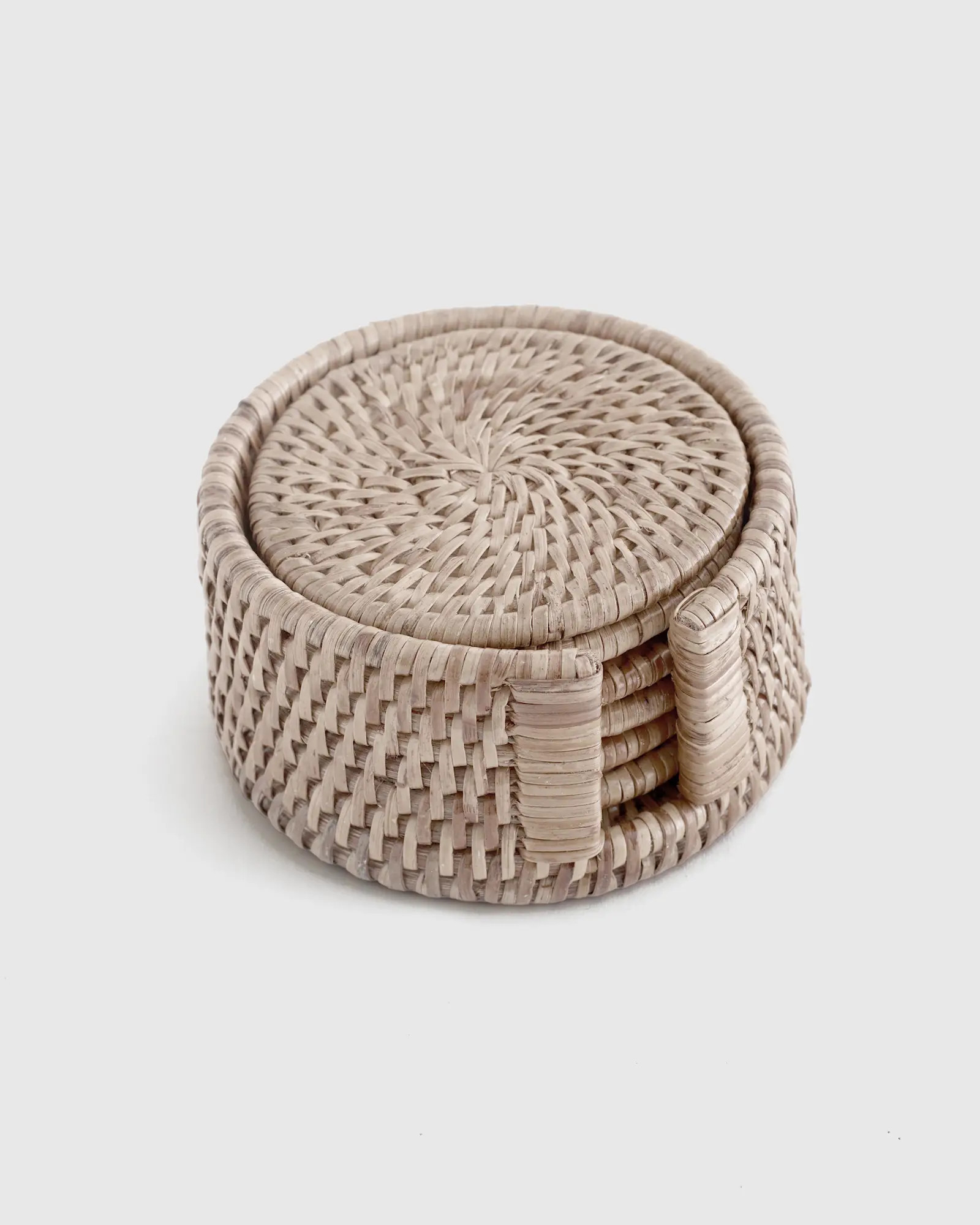 7 Piece Round Rattan Coaster Set in White Wash | Quince