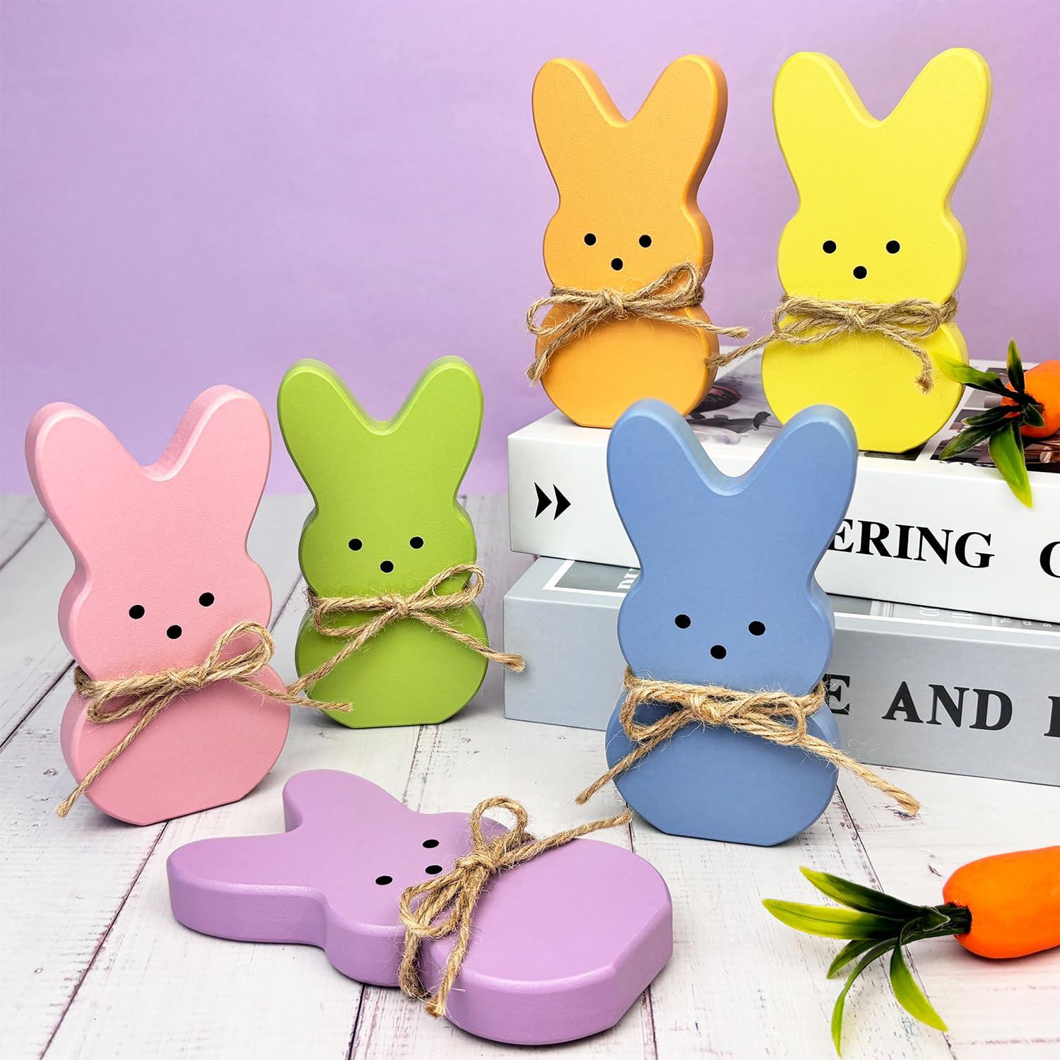 Easter Bunny Decorations for Home Table,6 PCS Spring Wooden Peeps Centerpiece Signs Decor with He... | Amazon (US)