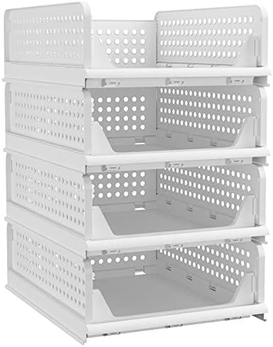 Pinkpum Stackable Plastic Storage Basket-Foldable Closet Organizers Storage Bins 4 Pack-Drawer Sh... | Amazon (US)