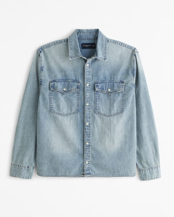 Western Denim Button-Up Shirt | Abercrombie & Fitch (US)