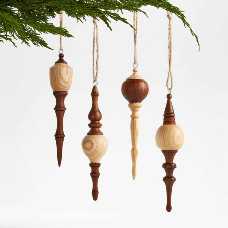 Wood Finial Christmas Tree Ornaments , Set of 4 | Crate & Barrel | Crate & Barrel