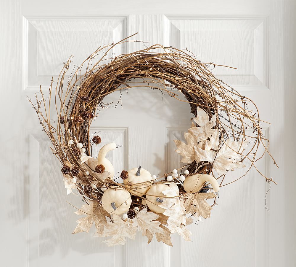 Faux Lit Harvest Pumpkin Wreath | Pottery Barn CA