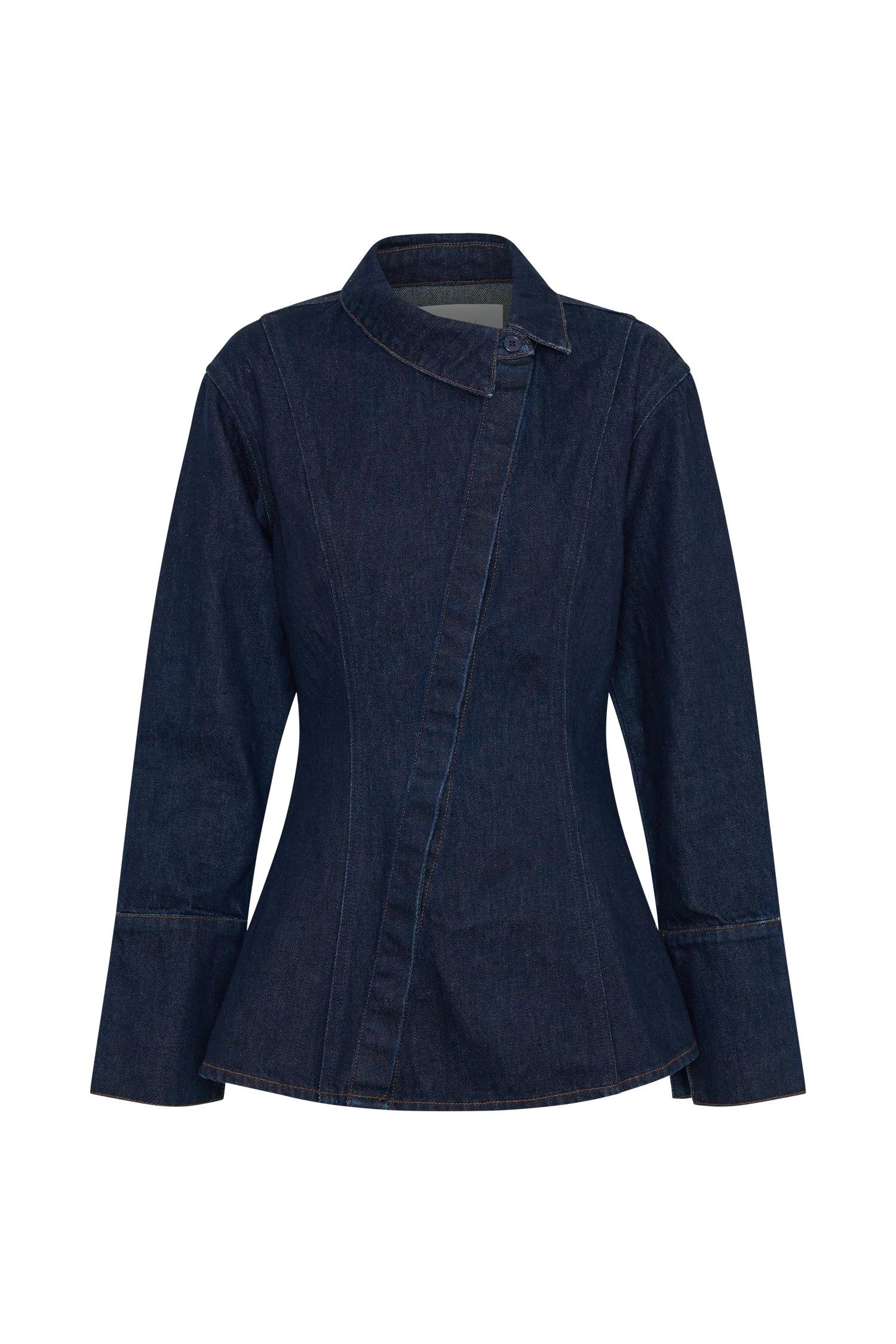 Asymmetrical Denim Shirt - Indigo Blue | MESHKI US