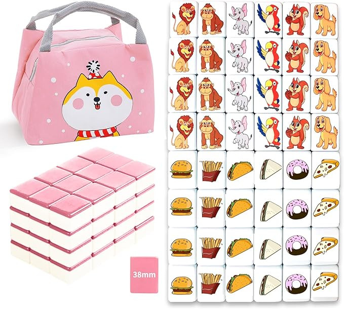 Seaside Escape Game Blocks, Mahjong Tile Game Sets with 49 Tiles 38mm Pet and Food Pattern. | Amazon (US)