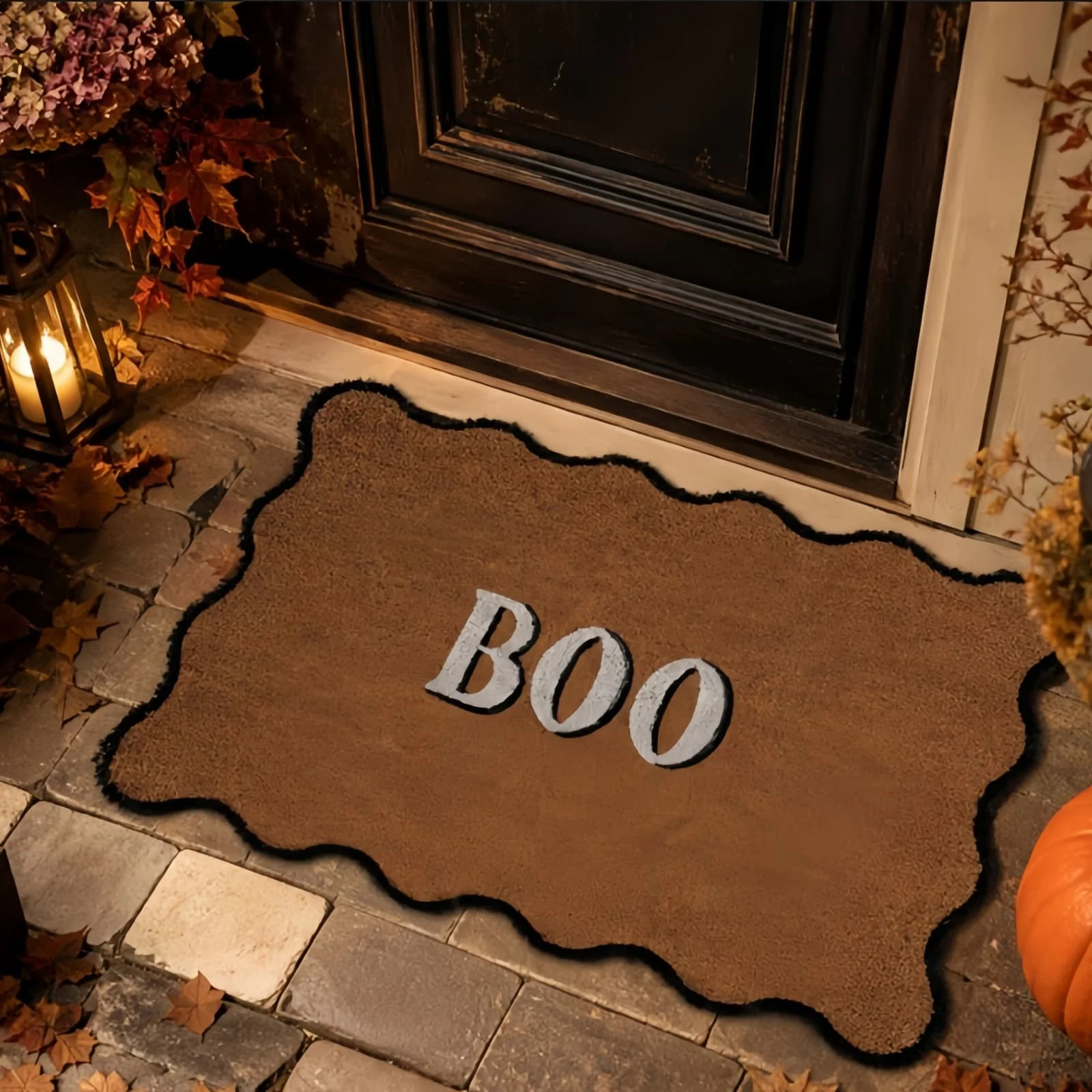 Halloween BOO Coir Doormat, Wavy Scalloped Black‑Trimmed Front Door Mat, Spooky Fall Seasonal W... | Walmart (US)