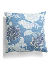 22x22 Jacobean Floral Chambray Printed Oversized Pillow | Marshalls