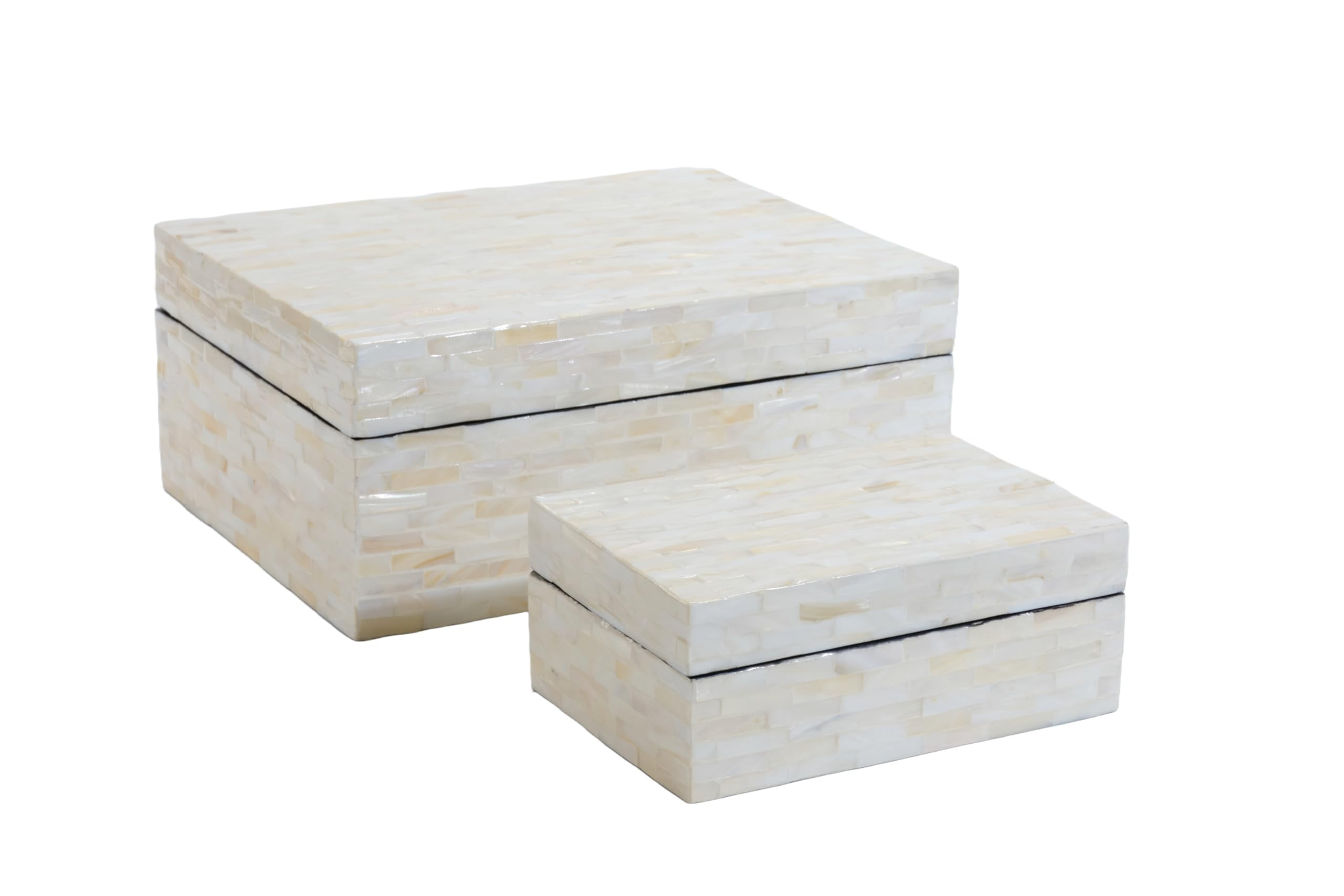 PEMAR Set of 2 Mother of Pearl Decorative Boxes w Lids, Handmade Mosaic Keepsake Jewelry Box Rect... | Amazon (US)