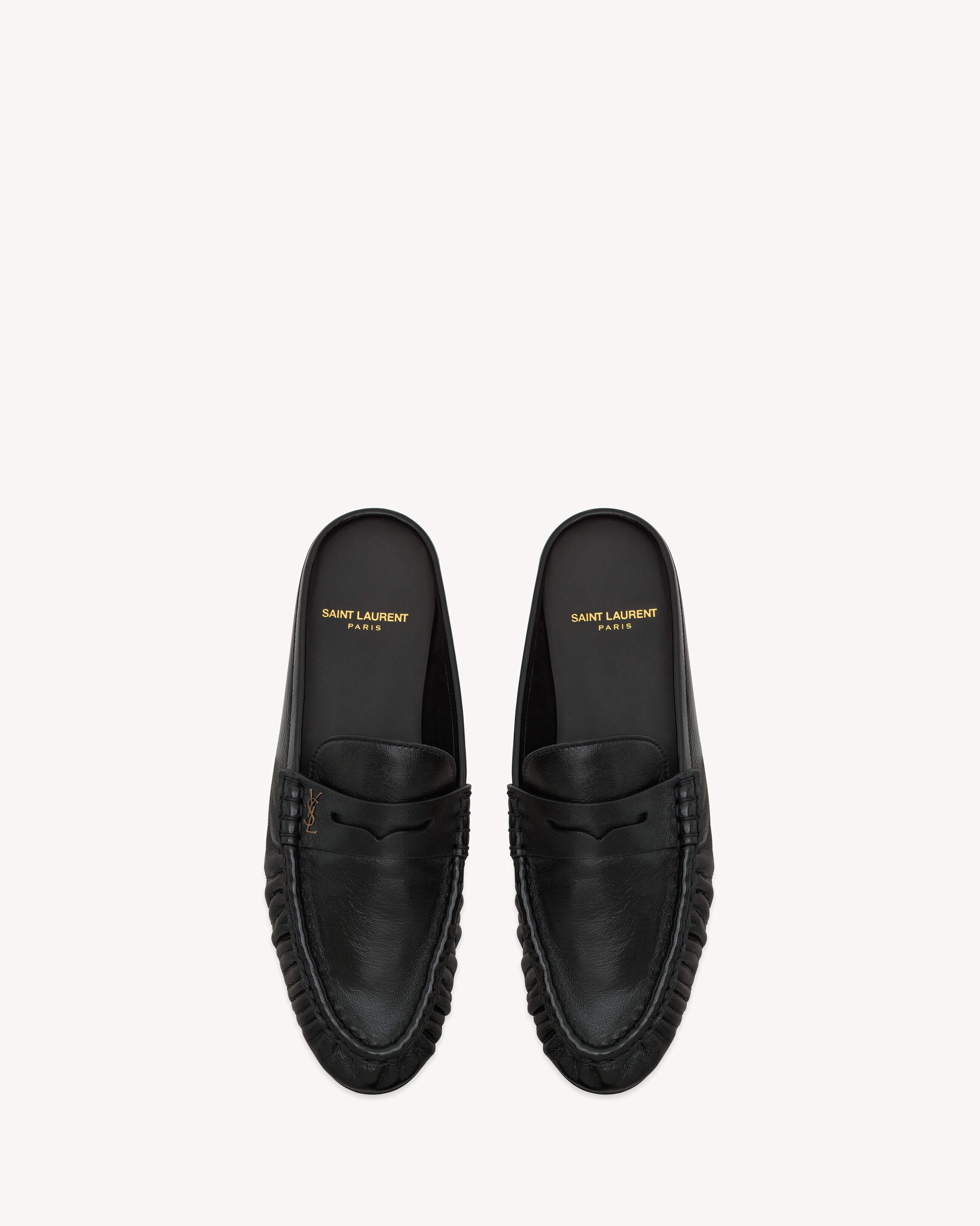 Saint Laurent Le Loafer Mules In Shiny Creased Leather - Black - Women - 39.5 | Saint Laurent Inc. (Global)