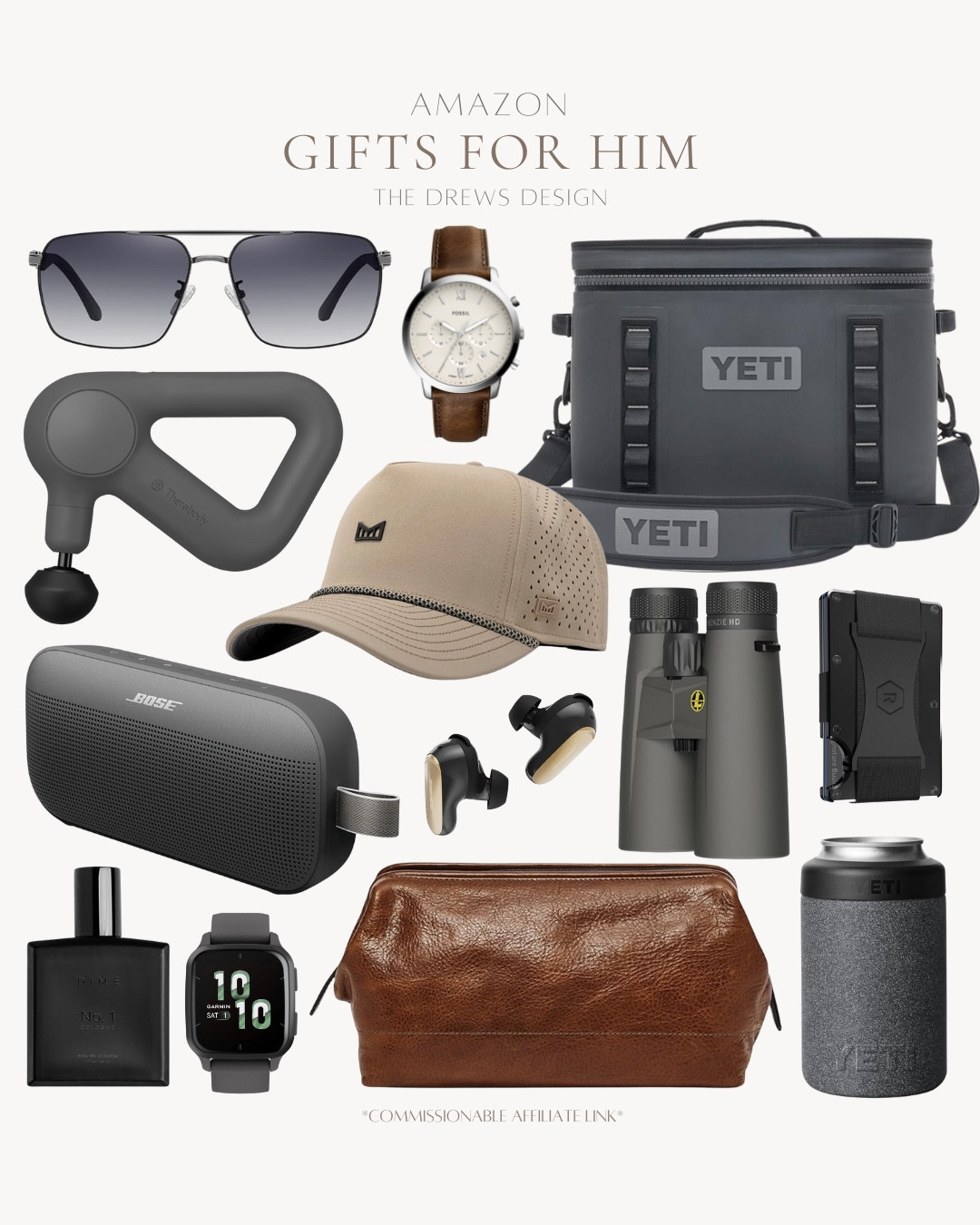 Gifts for him include small cooler, watch, sunglasses, massage gun, hat, binoculars, wallet, can cooler, ear buds, smartwatch, cologne, speaker.

Gift guide, gifts for him, gifts for husband, gifts for dad

#LTKGiftGuide #LTKMens #LTKHoliday
