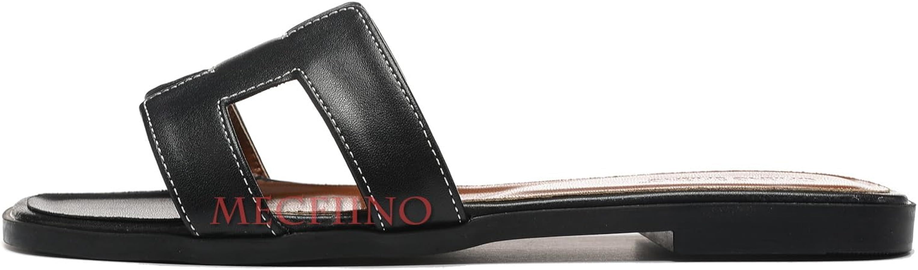 Mecfiino Womens Sandals Dressy Flat Sandals for Women Summer Leather Slide Sandals Comfortable Mu... | Amazon (US)