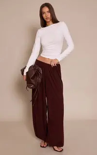 Chocolate Lightweight Chiffon Balloon Trousers | PrettyLittleThing US