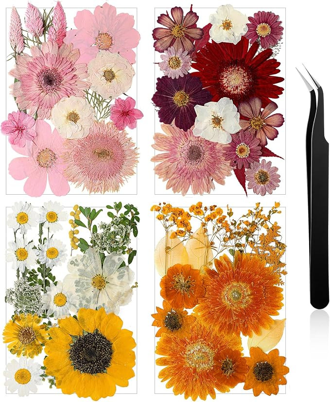 Nuanchu Pressed Flowers Bulk Dried Flower for Crafts, Dried Flower Leave Natural with Tweezer for... | Amazon (US)