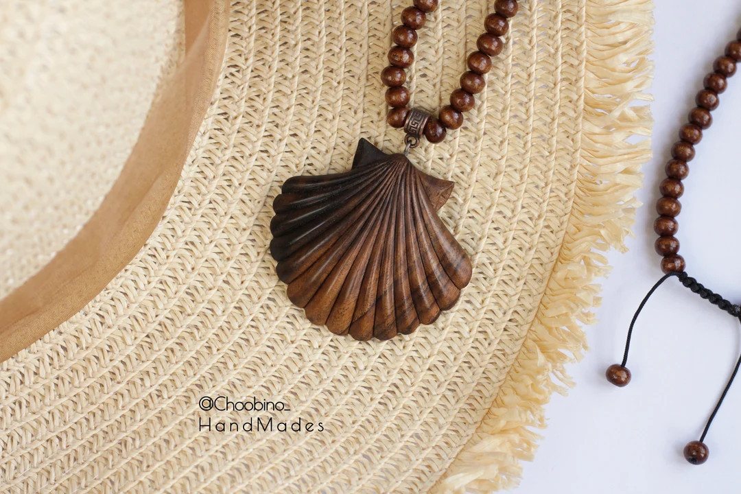 Wooden shell neklace shell pendant handmade shell Wooden shell ocean shell Gift Wood shell Handma... | Etsy (US)