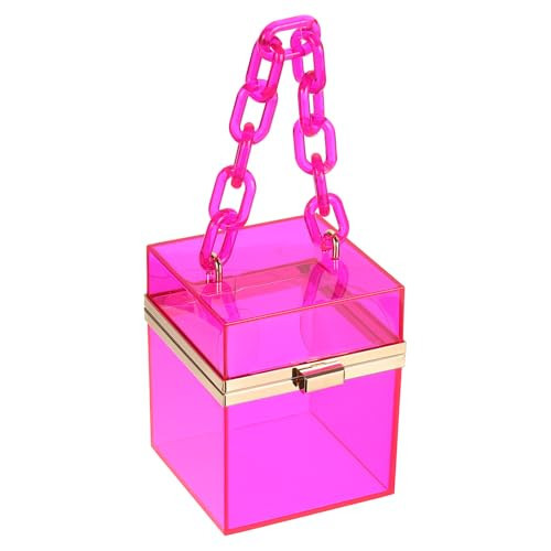 uxcell Women Acrylic Clear Clutch Purses Square Evening Handbag Box Purse for Wedding Prom Party, Pink/Gold | Amazon (US)