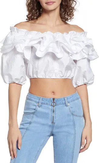 VERO MODA Double Frill Off the Shoulder Crop Top | Nordstrom | Nordstrom