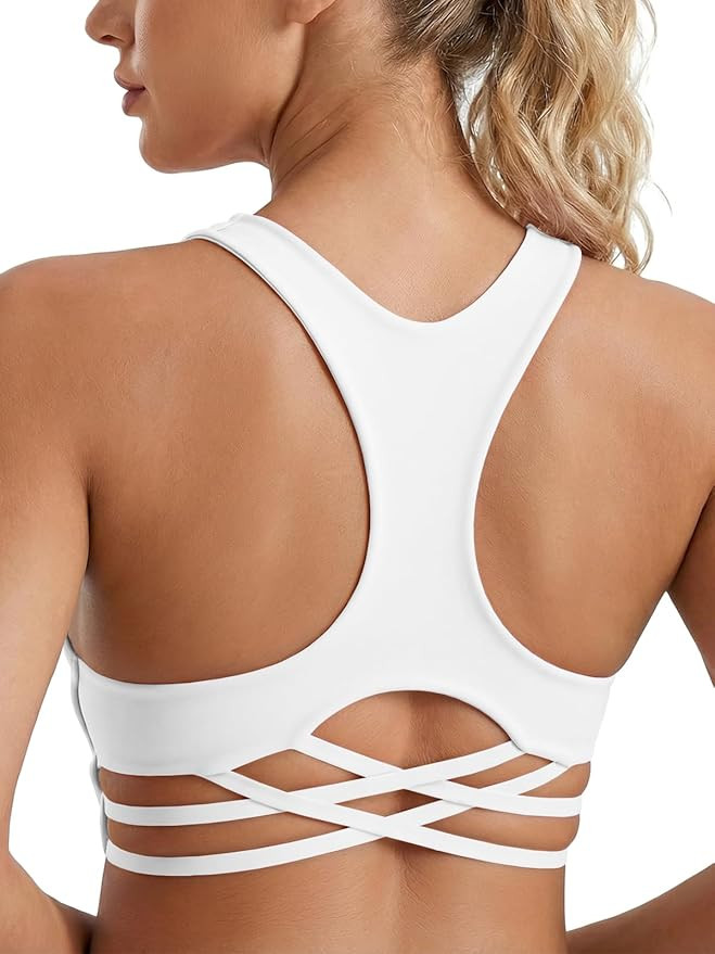 Aoysky Womens Racerback Criss Cross Sports Bras V Neck Padded Low Impact Wireless Workout Athleti... | Amazon (US)