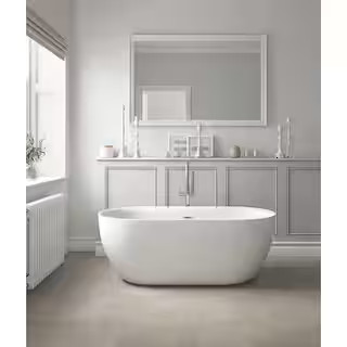Aldrich 59 in. Freestanding Flatbottom Soaking Bathtub with Center Drain in White | The Home Depot