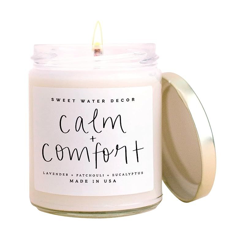 Sweet Water Decor Calm + Comfort Candle | Lavender, Patchouli, and Eucalyptus, Spa Scented Soy Wa... | Amazon (US)