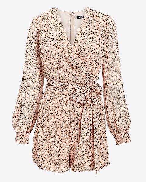 Leopard Puff Sleeve Wrap Front Romper | Express