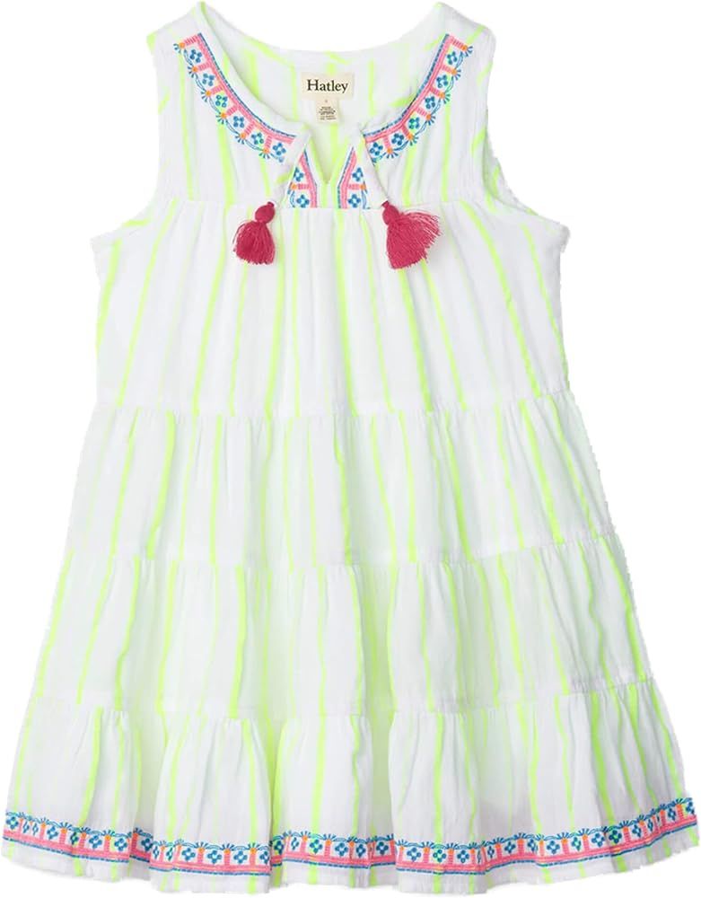 Hatley Girl's Neon Yellow Tiered Dress (Toddler/Little Kids/Big Kids) White 12 (Big Kid) | Amazon (US)