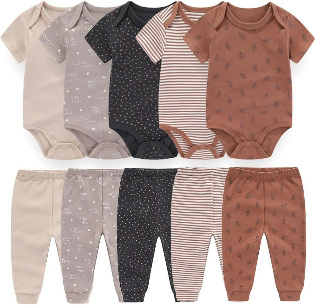 Kiddiezoom Baby Layette Set Baby Boys' 9-Piece Bodysuits Pants Set Toddler Girl Boy Unisex Baby G... | Amazon (US)