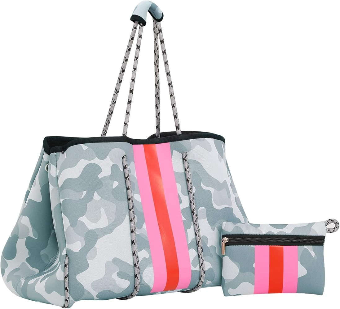 MONOBLANKS Neoprene Tote Bag Large Beach Bag,Multipurpose Beach Tote Bag for Women Travel Gym Poo... | Amazon (US)