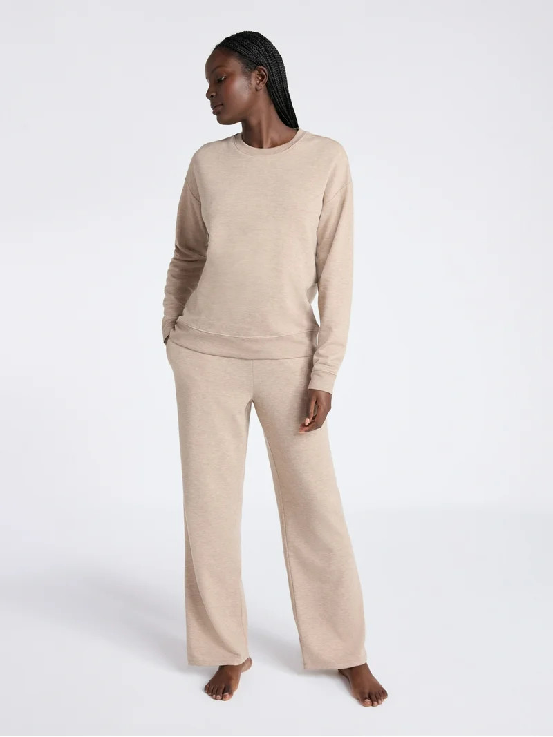 Joyspun Women's Fleece Long Sleeve Top and Straight Leg Pants Lounge Set, 2-Piece, Sizes XS-3X - ... | Walmart (US)