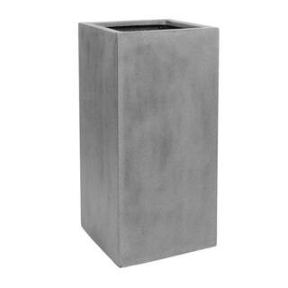 PotteryPots Bouvy Medium 24 in. Tall Grey Fiberstone Indoor Outdoor Modern High Square Planter E1... | The Home Depot