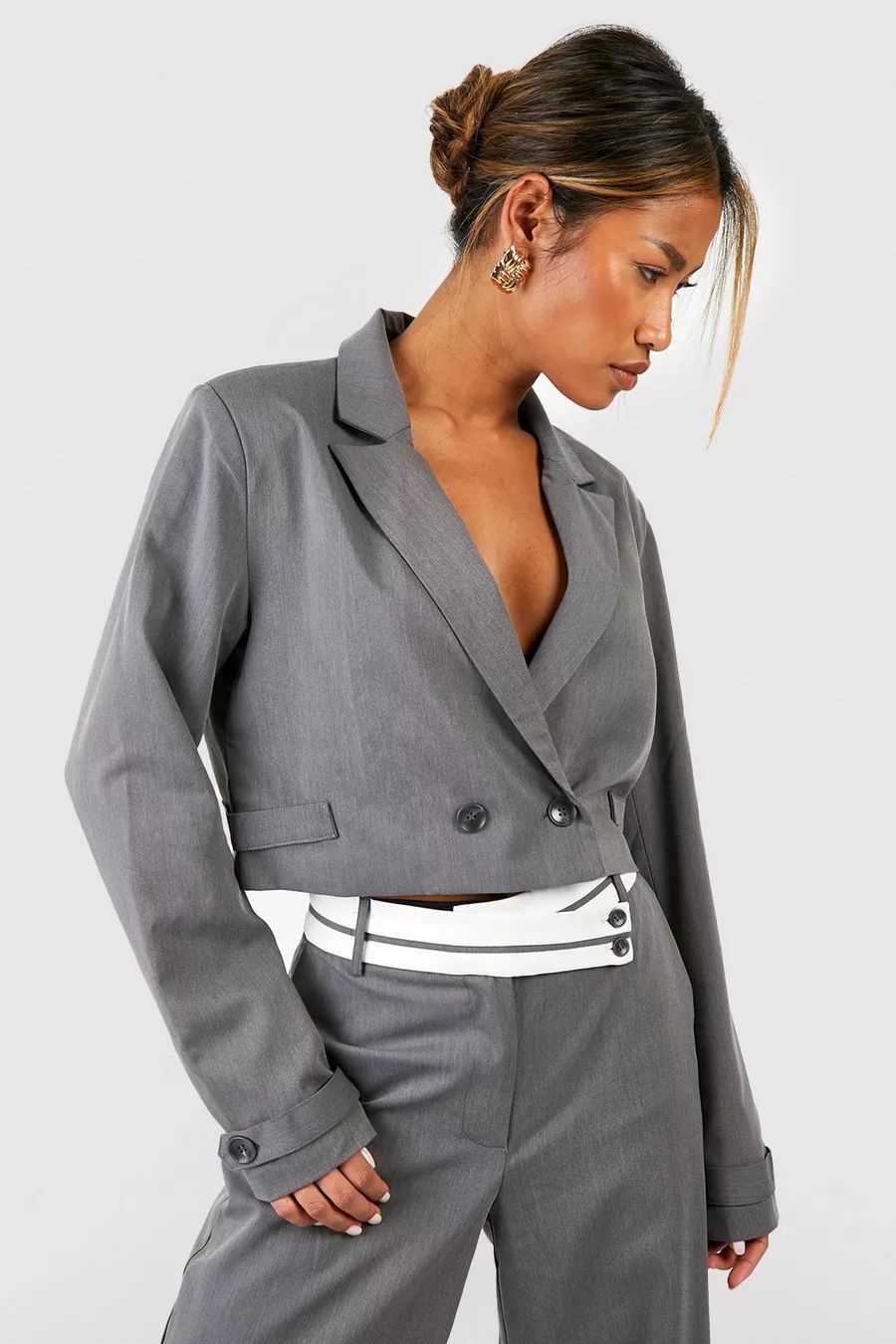 Marl Boxy Cropped Tailored Blazer | boohoo (US & Canada)