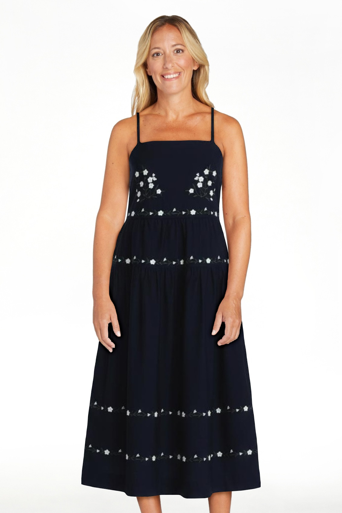 Free Assembly Women's and Women's Plus Embroidered Cotton Midi Dress, Sizes XS-4X | Walmart (US)