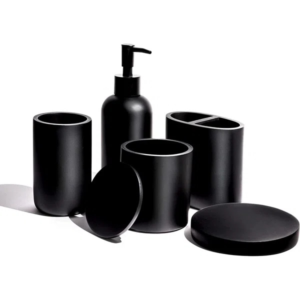 5 Pcs Bathroom Accessories Set Complete Hotel Quality. 100% Solid Resin Black Bathroom Set. New A... | Wayfair North America